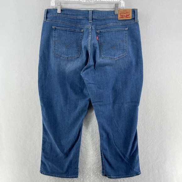 Levi's Pants Womens Sz 32 Blue Denim Stretch Straight Leg Highrise Cropped Jeans - Picture 2 of 11
